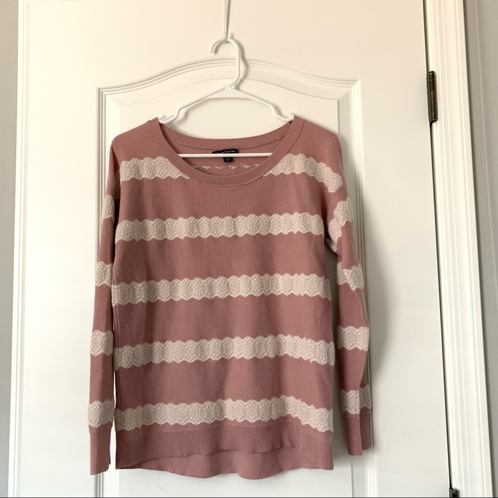 American Eagle Pink and Cream Striped Sweater 🤍💘 - Picture 1 of 7